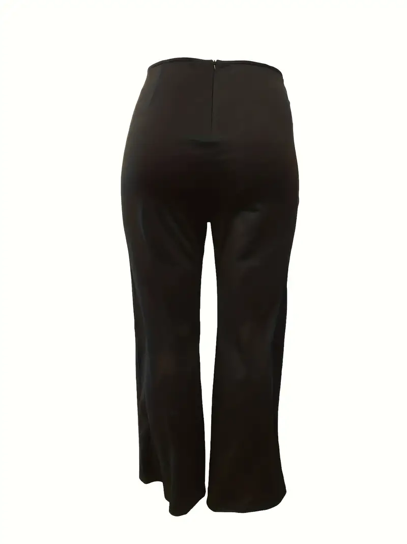 plus size elegant pants womens plus solid button decor high rise wide leg trousers details 5