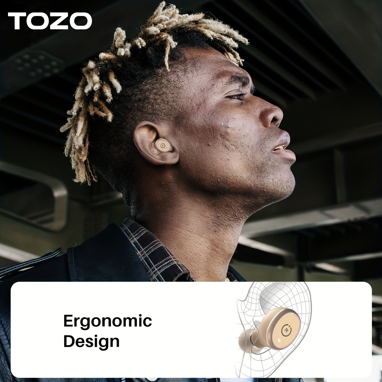 TOZO Wireless 5.3 Fones de ouvido sem fio com estojo de carregamento sem fio Fones de ouvido estéreo no ouvido Fone de ouvido com microfone integrado Som premium com graves profundos para esportes,_voghion.com