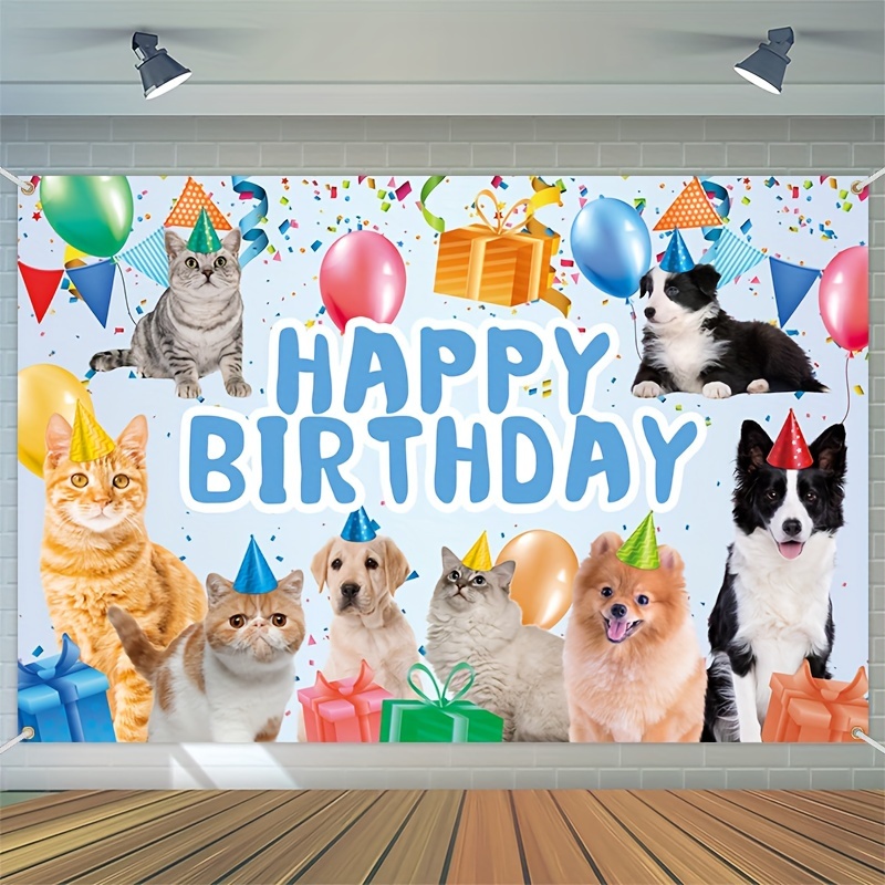 1pc, Pet Cat And Dog Happy Birthday Party Banner, Home Wall Photo Props  Background For Cheering For Cats And Dogs, Pet Cat And Dog Birthday Party  Deco