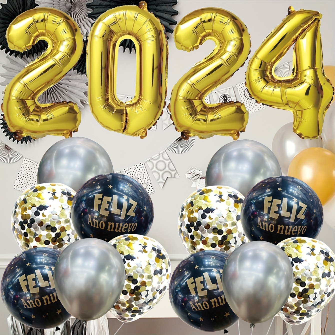 Gold 2024 Balloon Numbers - Gold Number Balloons 2024 Balloons - 2024  Graduation Balloons Black and Gold - 40 Inch Large Number Balloons - New  Years
