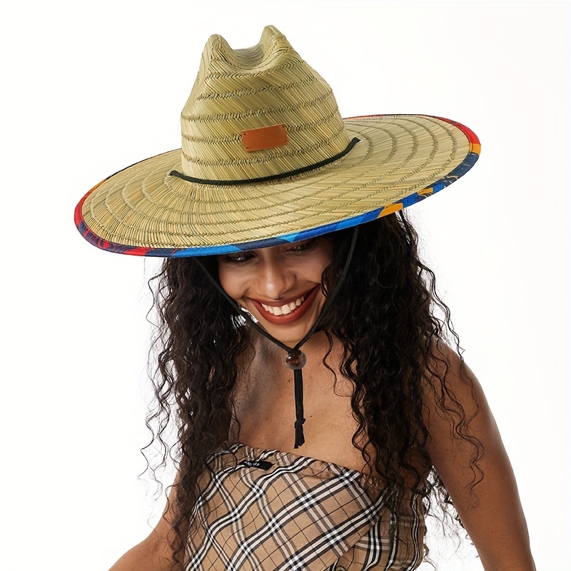 Straw Hat, Sun Hats for Women Wide Brim Sun Hat w/ Wind Lanyard +