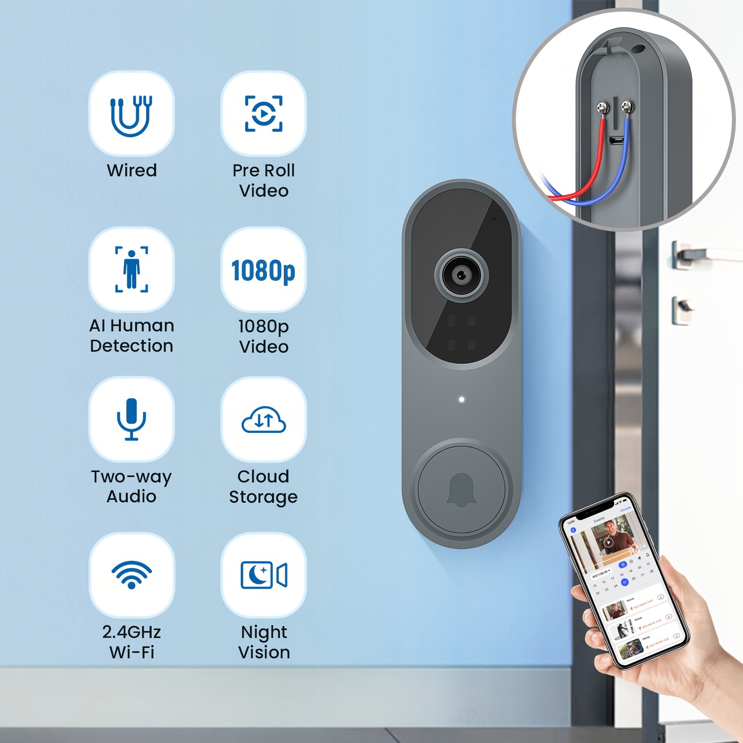 Cámara de mirilla, cámara de video de visión de mirilla de puerta duradera  de conversación bidireccional para seguridad en el hogar
