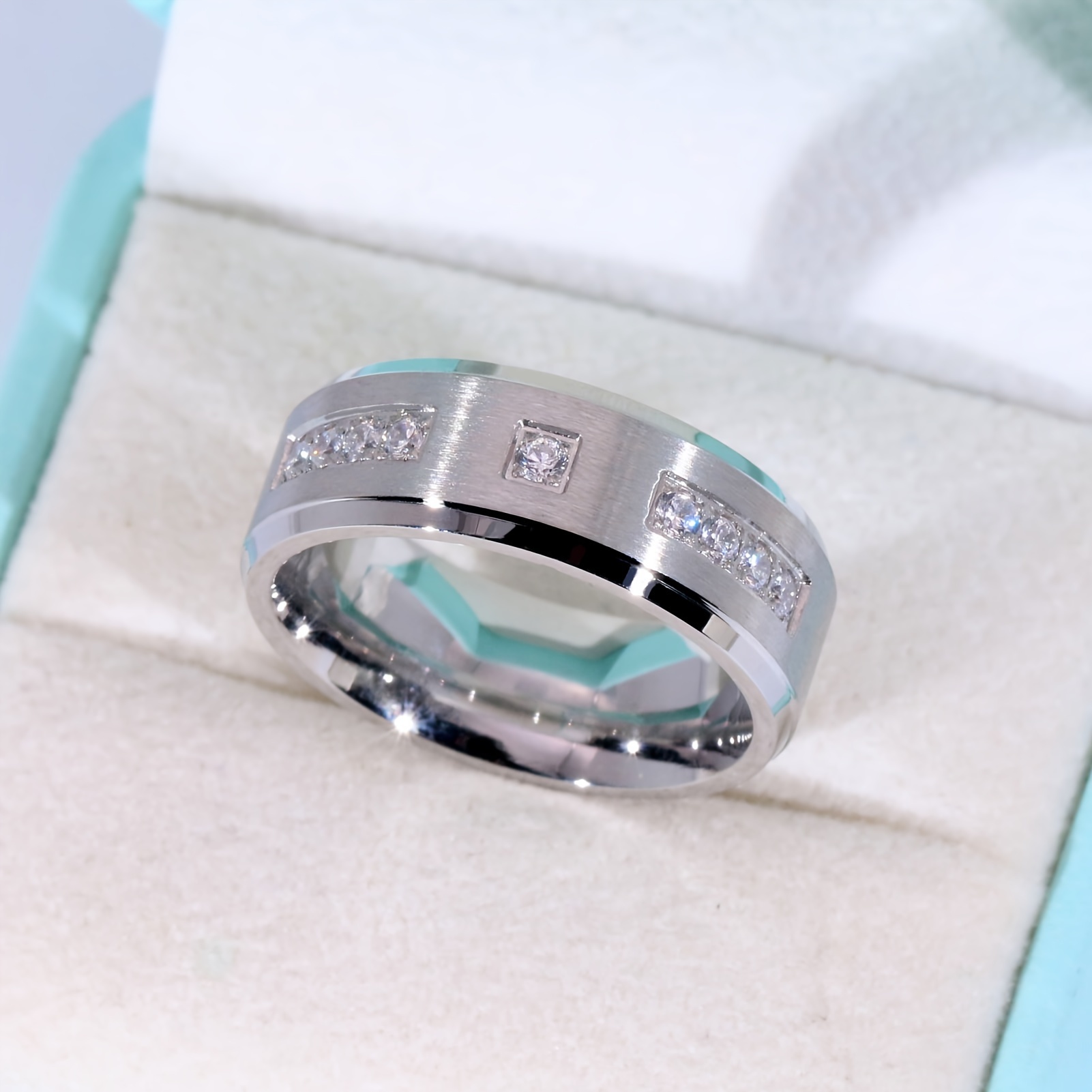 Men's Black Titanium AAA Cubic Zirconia Wedding Band Ring - Sizes 9 To 13