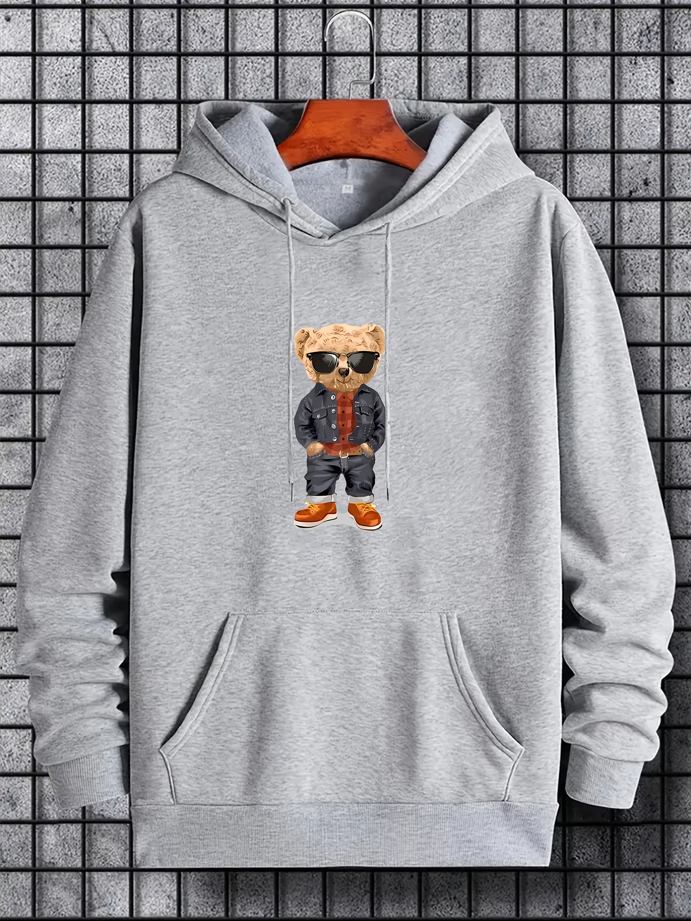 Teddy Bear Print Hoodie, Cool Hoodies For Men, Men's Casual