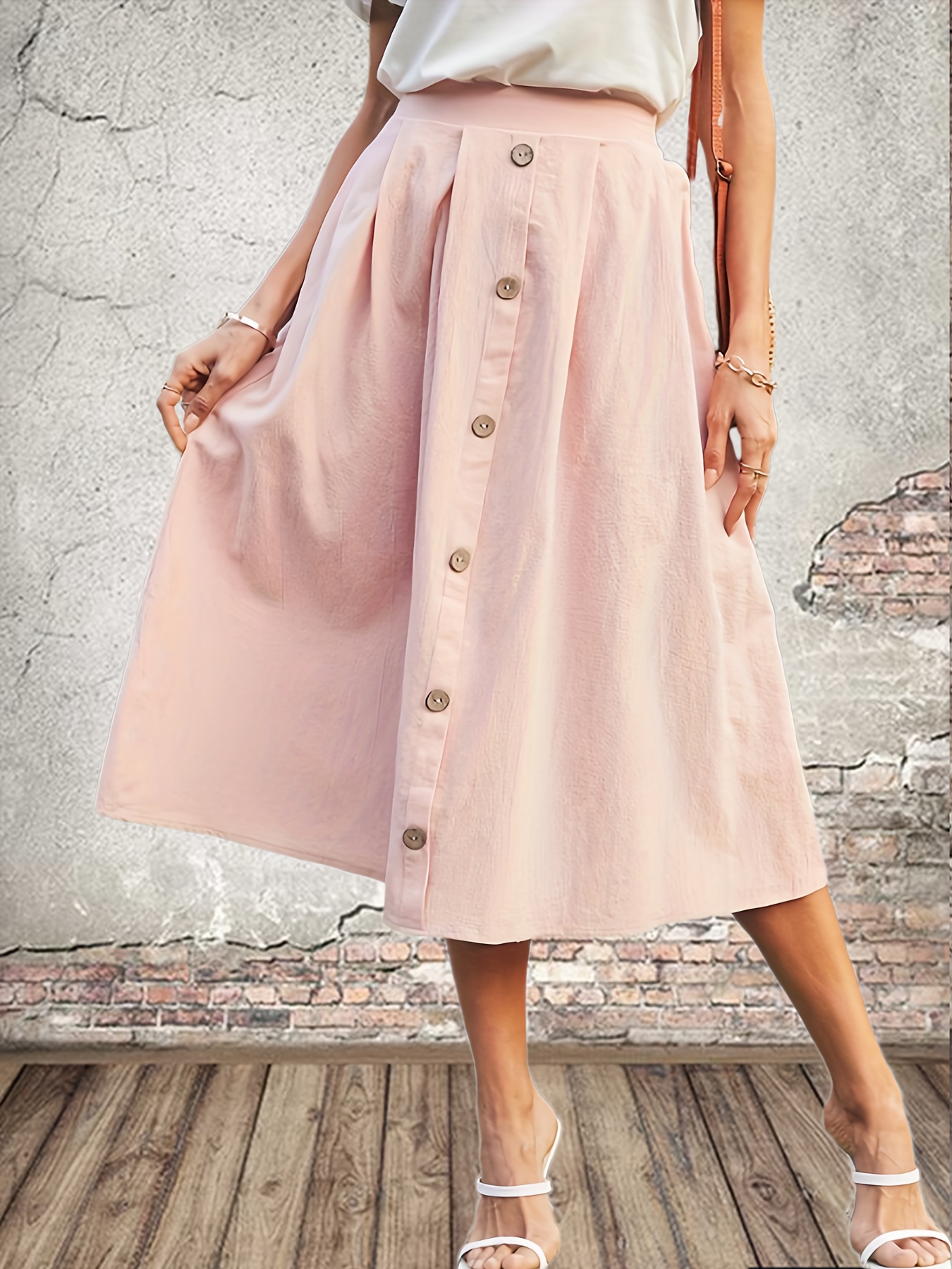 Button Front High Waist Skirt Falda Casual Rodilla Primavera - Temu