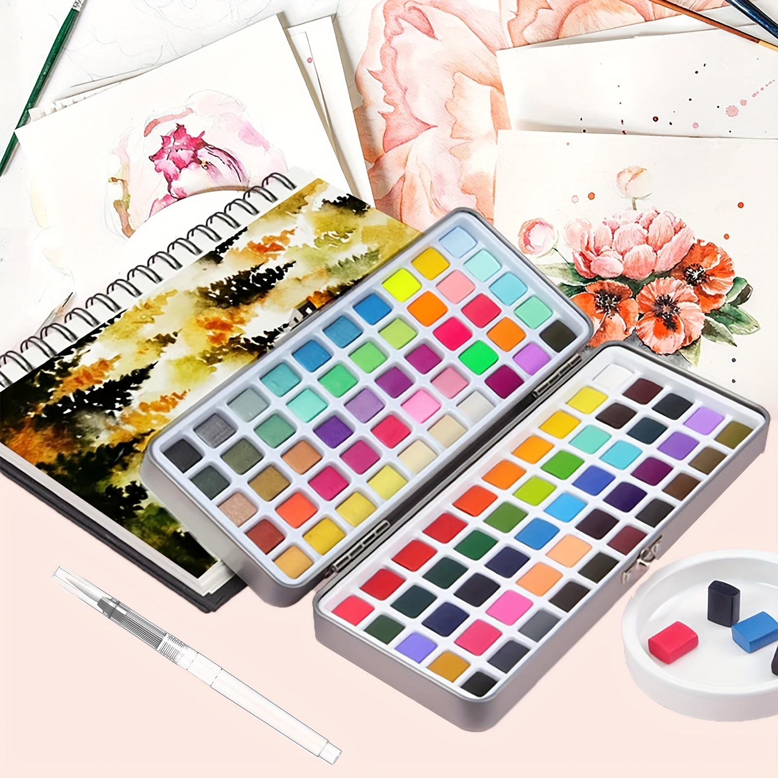 100-Color Watercolor Paint Set with Water Brush Pens and Pencil for Adults