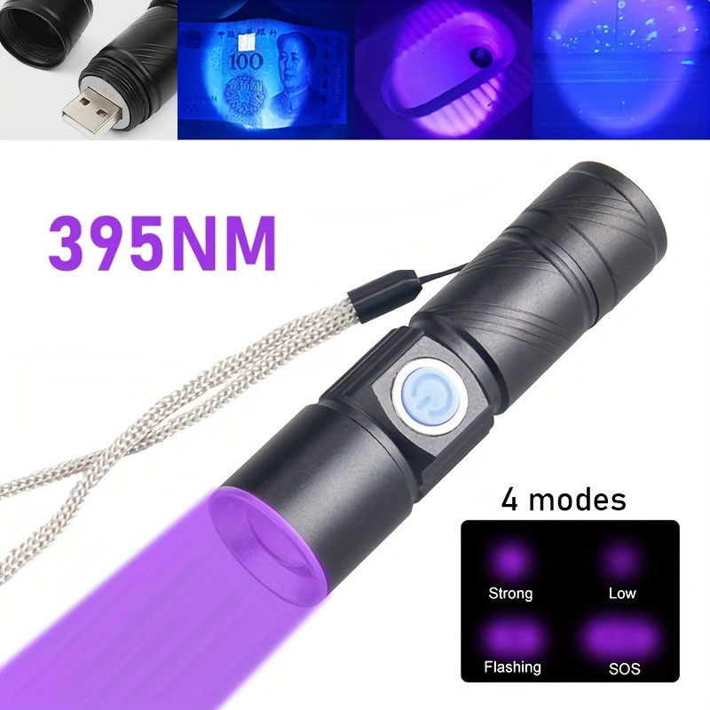 1 Linterna UV De 395 Nm Recargable Por USB Luz Negra - Temu