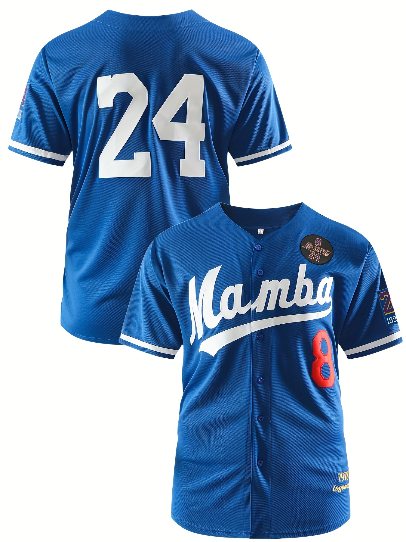 Men's Mamba #824 Baseball Jersey, Active Slightly Stretch Button Up Short Sleeve Uniform Baseball Shirt for Training Competition,Temu