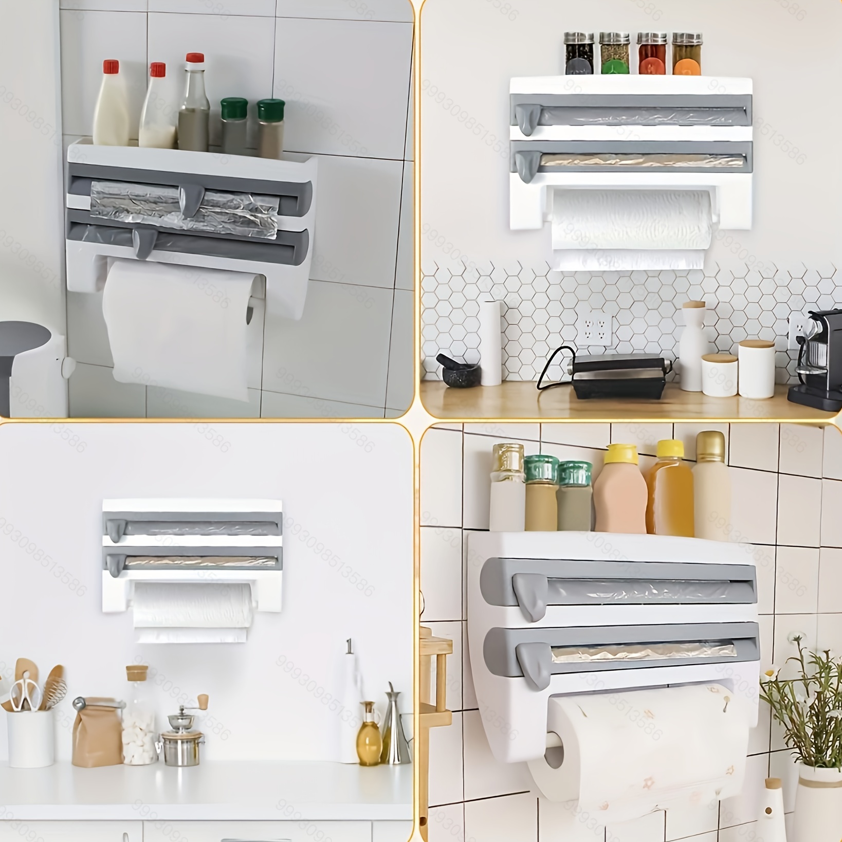 1pc Khaki Kitchen Storage Rack With Plastic Wrap & Paper Towel Holder,  Knife Slot And Foil Dispenser For Home Kitchen Accessories