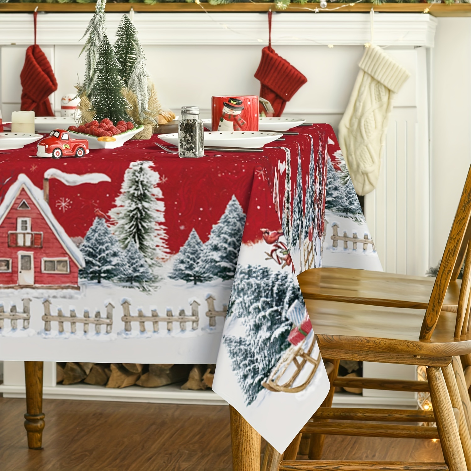 Tapis de table de Noël Polyester Noël Couverture de drapeau de table 2023  Joyeux Noël Décorations pour la maison 2024 Nappe du Nouvel An