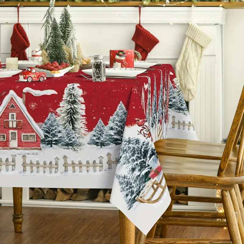 Polyester Tablecloth, Merry Christmas Table Cover, Snowman