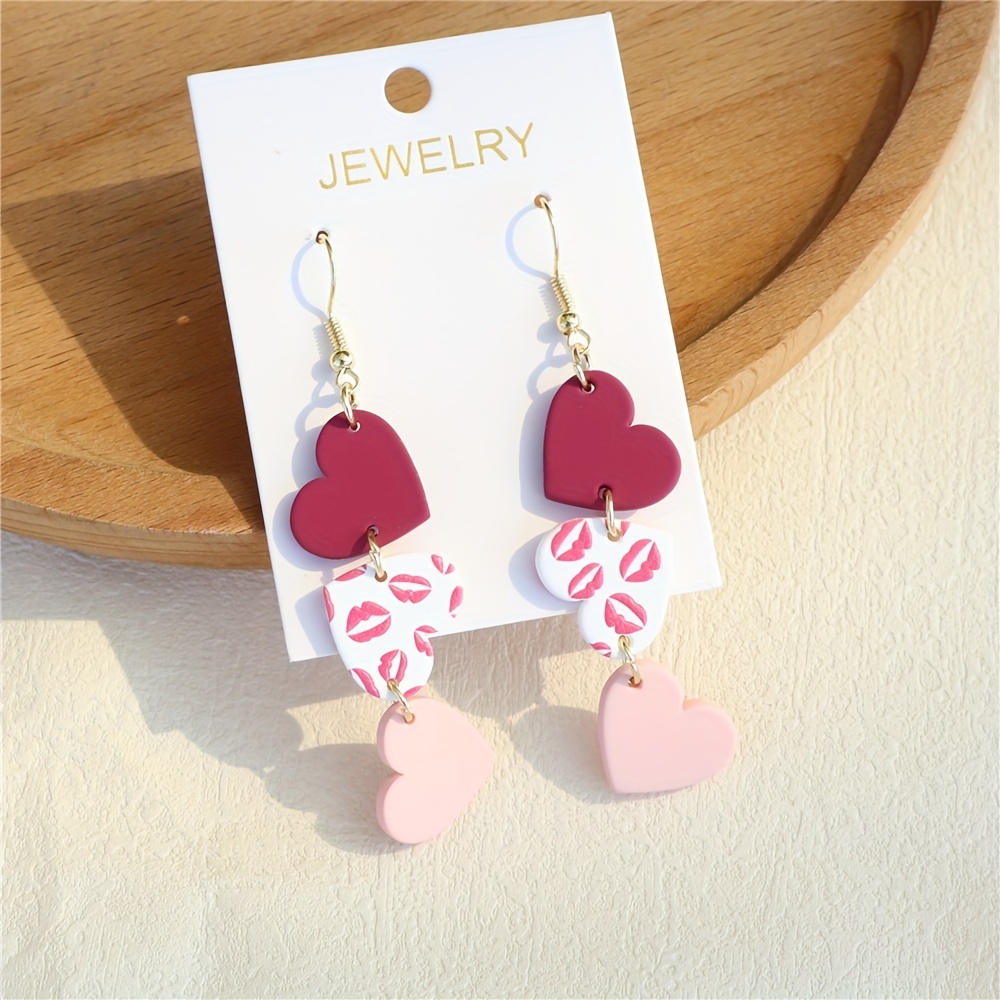 1pair Fashion Craft Glitter Heart and star Drop Earrings Resin