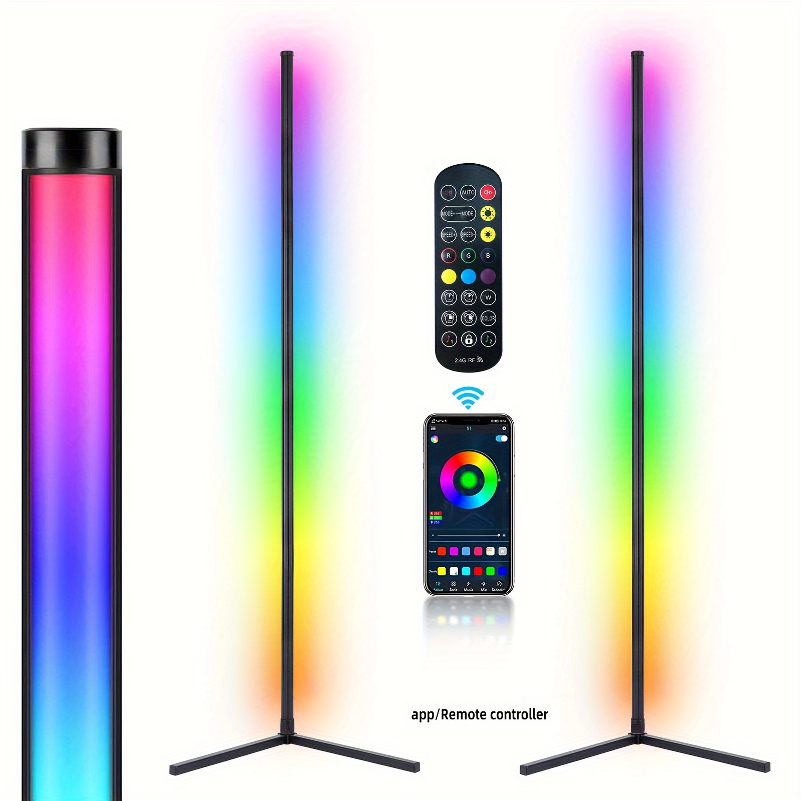 Marlrin Paquete de 2 lámparas de pie de esquina RGB para sala de estar,  aplicación aplicación de sincronización de música inteligente, luces LED  que