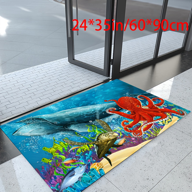 Blue Teal Coral Pattern Area Rug, Ocean Beach Theme Carpet, Non-slip  Floormat, Suitable For Bedroom Kitchen Indoor Floor Decor - Temu