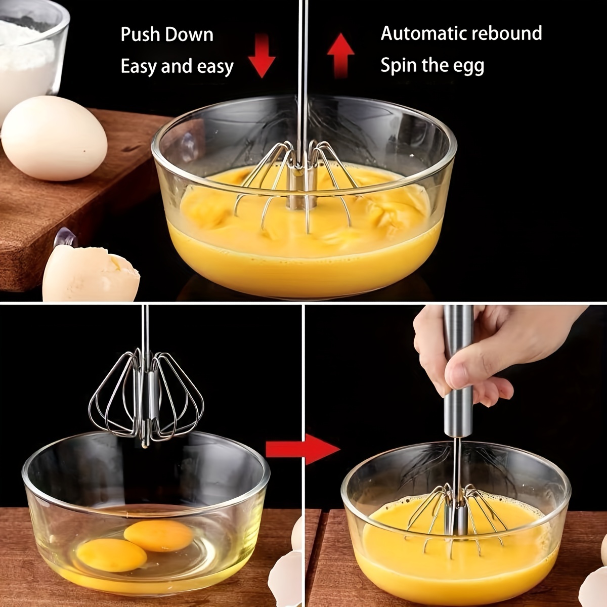 Stainless Steel Semi-automatic Egg Whisk - Hand Push Whisk For Blending,  Whisking, Beating, And Stirring - Kitchen Gadgets And Accessories For Easy  Cooking - Temu Australia