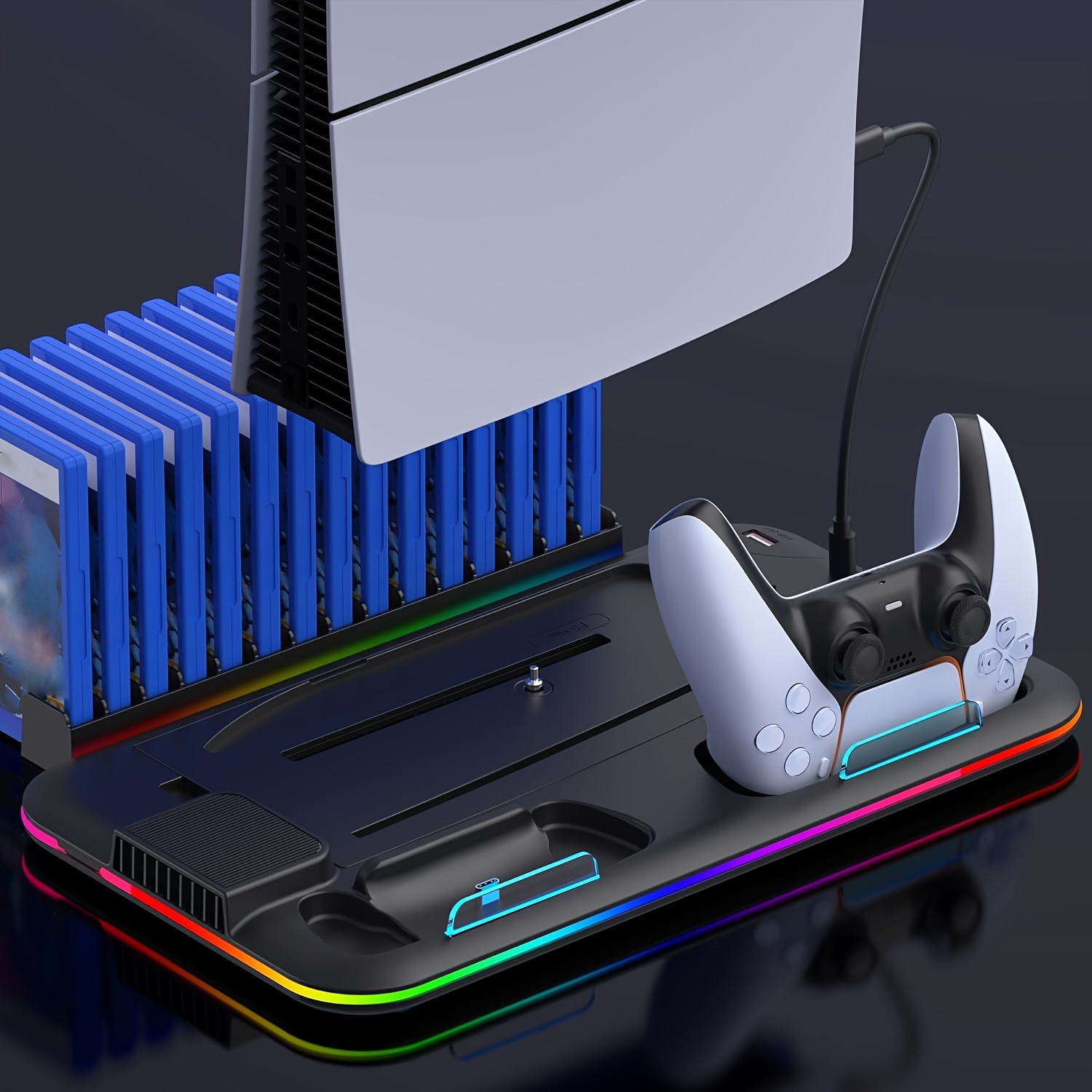 PS5 / PS5 Slim Stand and Cooling Station with RGB LED Controller