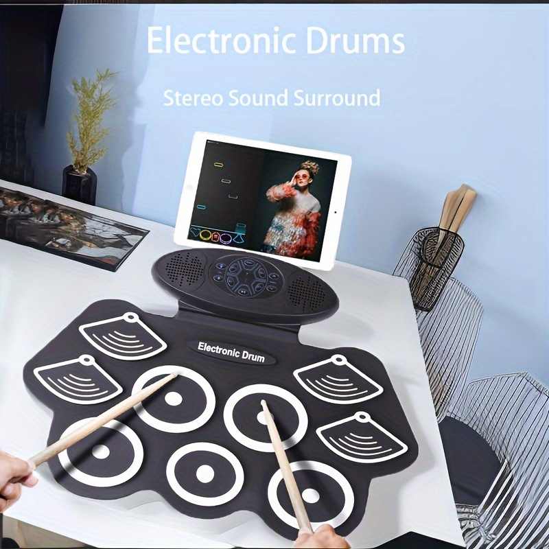 Desktop Electronic Drum USB/battery-powered Portable Drum Kit, Avec Batterie  Intégrée Et Pédales De Tambour, Cadeau Pour Débutant Adulte - Temu France