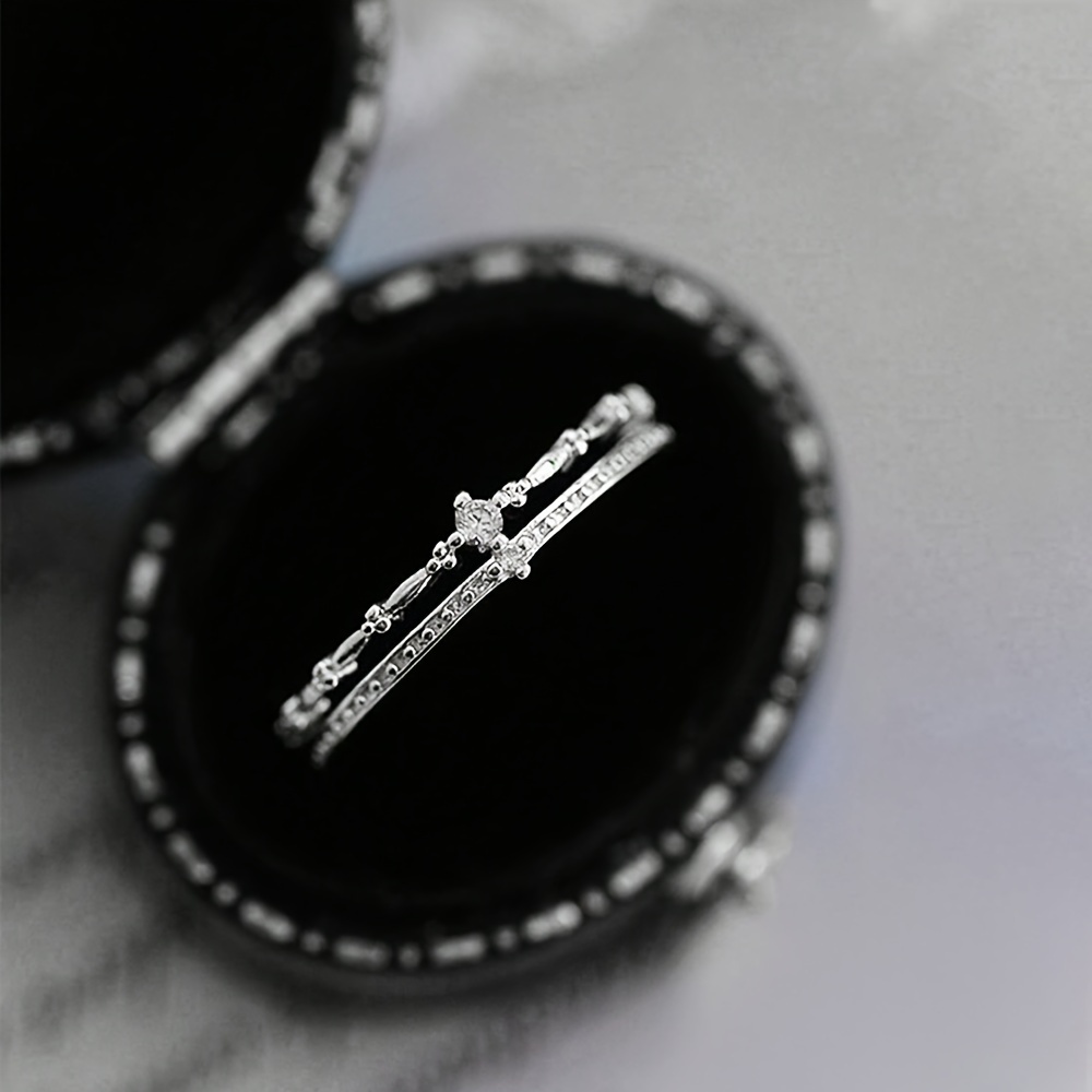 TEMU Luxurious And Vintage S925 Silver Zirconia Double-layer Crown Ring, A Perfect Gift For Women On Valentine's Day Or Gatherings.