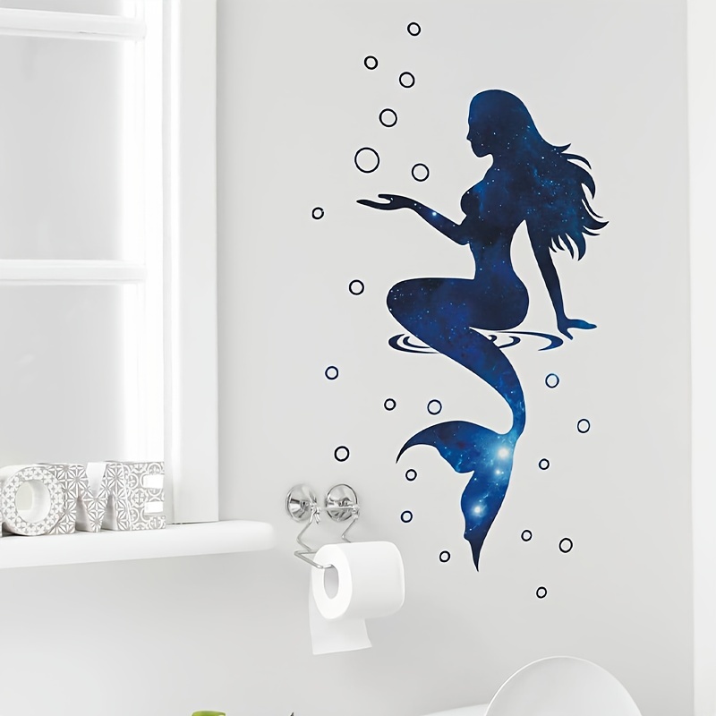 

1pc Creative Wall Sticker, Blue Mermaid Pattern Self-adhesive Wall Stickers, Bedroom Entryway Living Room Porch Home Decoration Wall Stickers, Wall Decor Decals