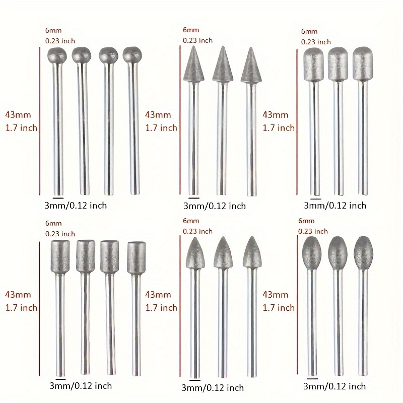 Stone Carving Set Diamond Burr Bits,20PCS Polishing Kits Tools Accessories  with 1/8 Inch for Carving 