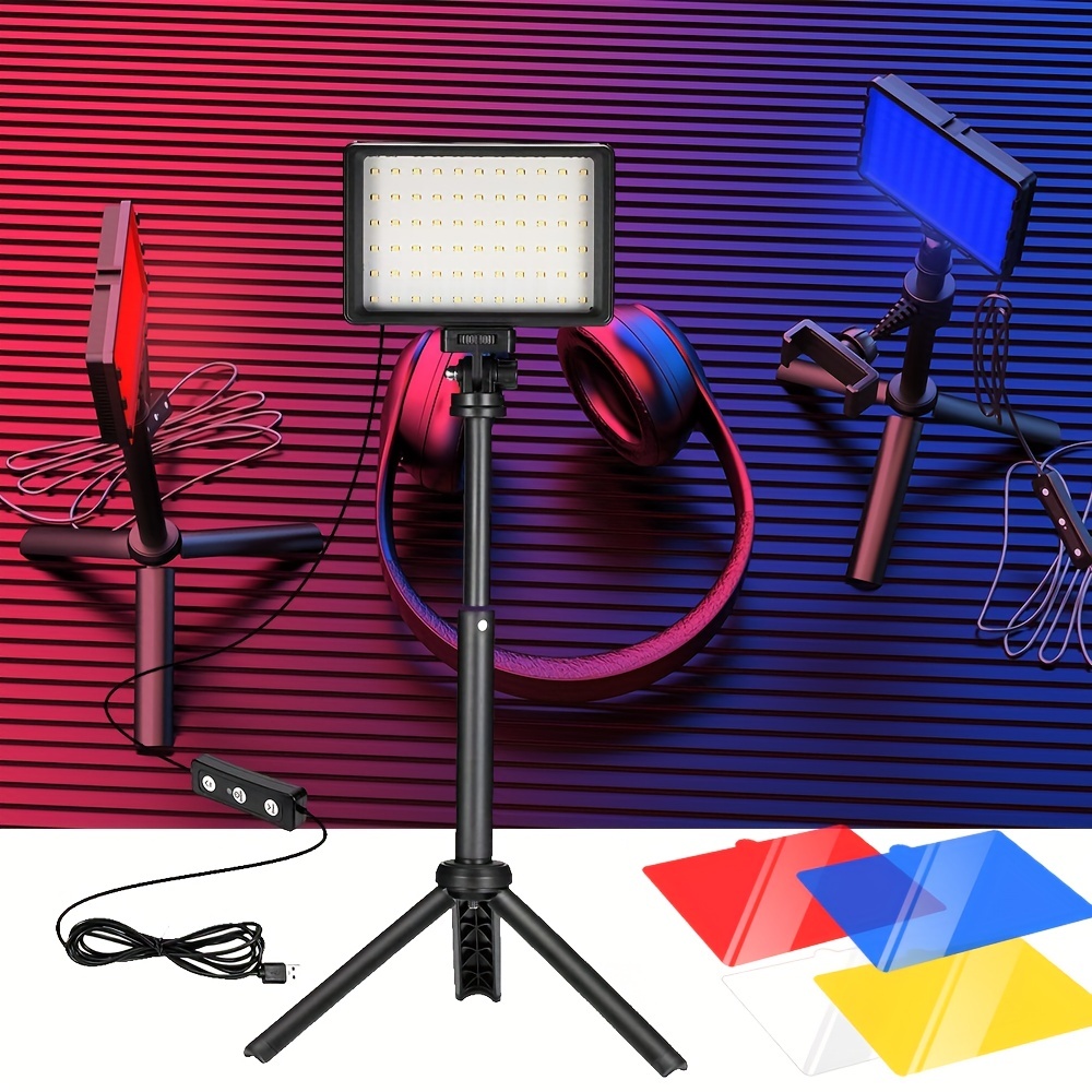 

Led Video Light, 5600k Dimmable Usb Photo Lights With Mini Tripod And Colored Filters For Photo Studios, Small Angle Shooting, Video Recording, Game Streaming