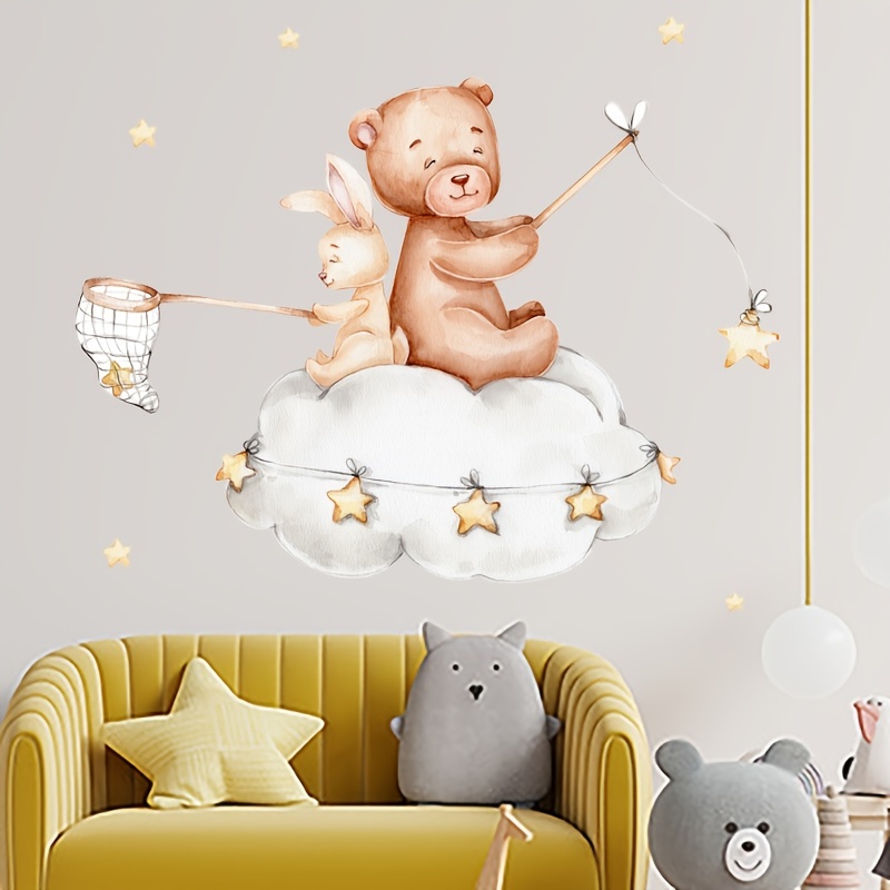 Adhesivo de pared de animales de dibujos animados para bebés y niños,  calcomanía de arte autoadhesivo para decoración de sala de estar, TV, sofá