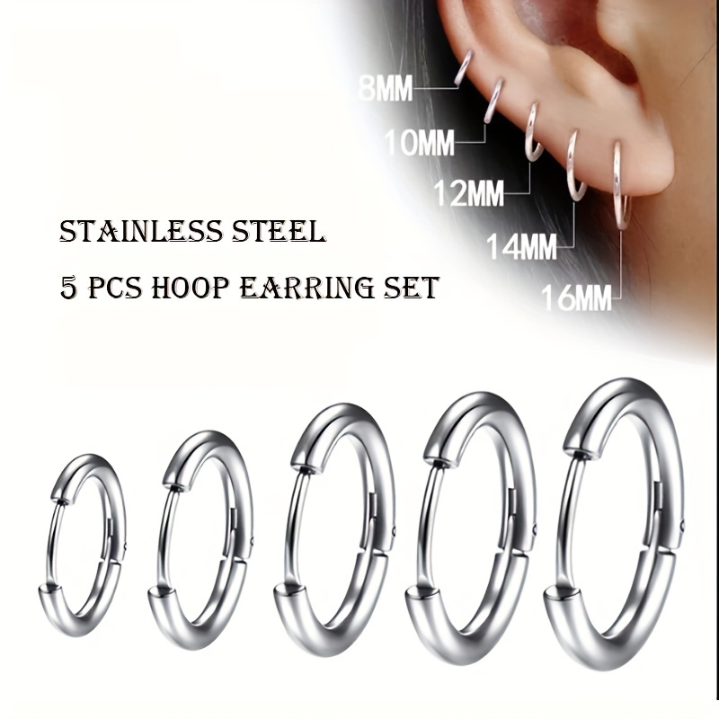

5pcs Stainless Steel Earrings Round Wire Earrings Hooks Loop Drop Dangles Set, Huggie Hoop Earring Hooks For Men