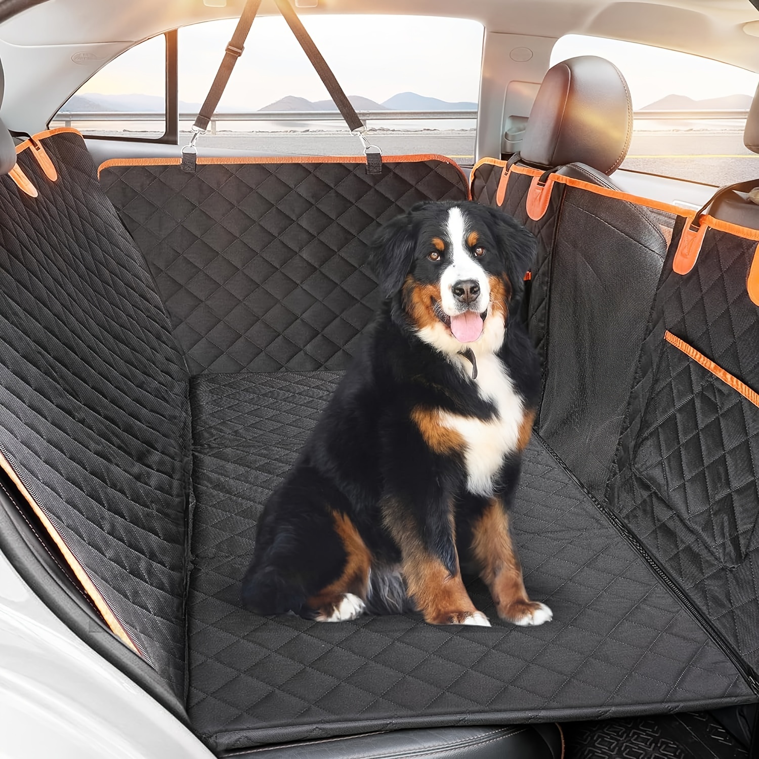  Funda de asiento de coche para perro grande mejorada para asiento  trasero, 100% impermeable, hamaca para perro, 600D, a prueba de arañazos,  antideslizante, con ventana de malla y bolsillo de 