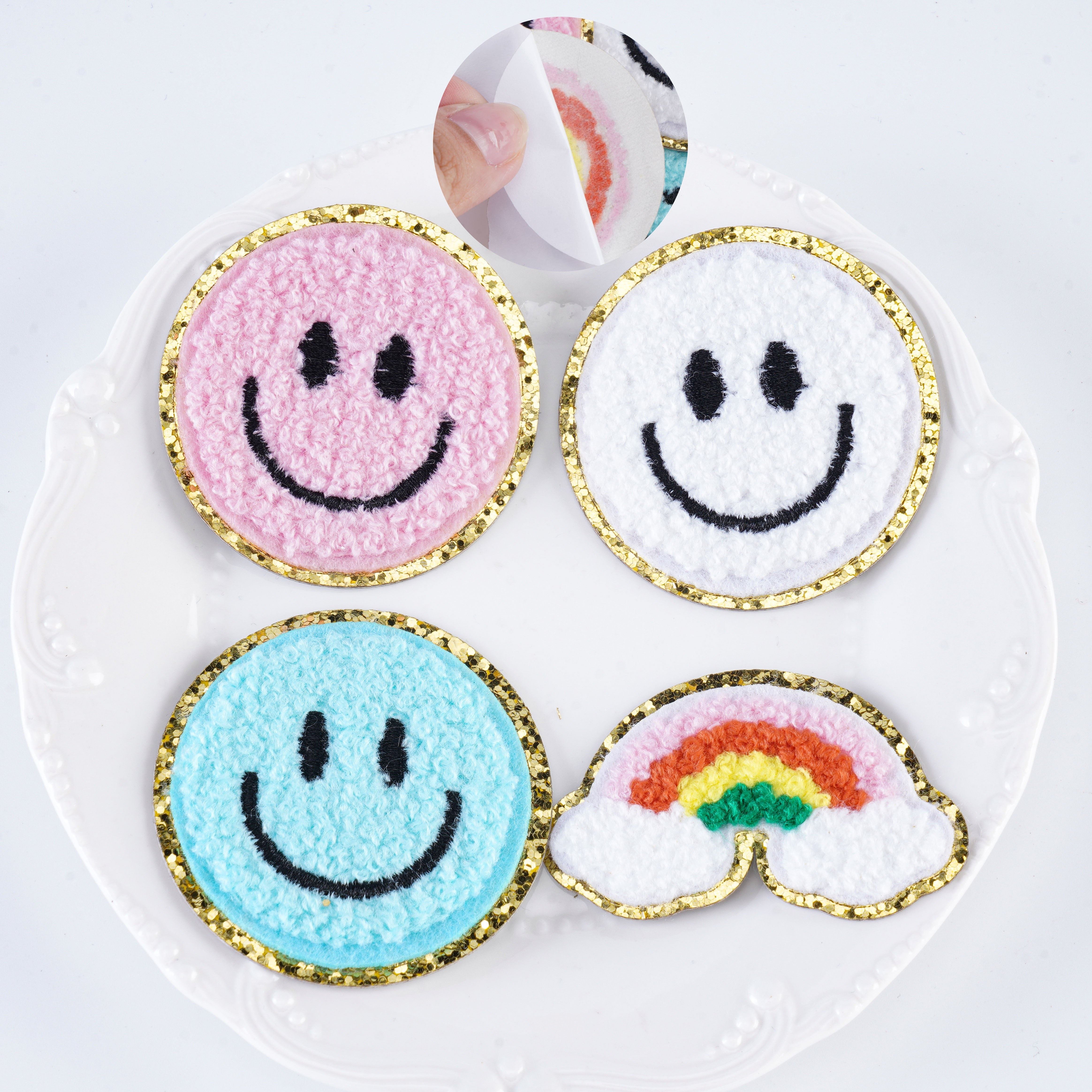 Chenille Patch Smiley Face Patch - Iron On Chenille Patch Smile