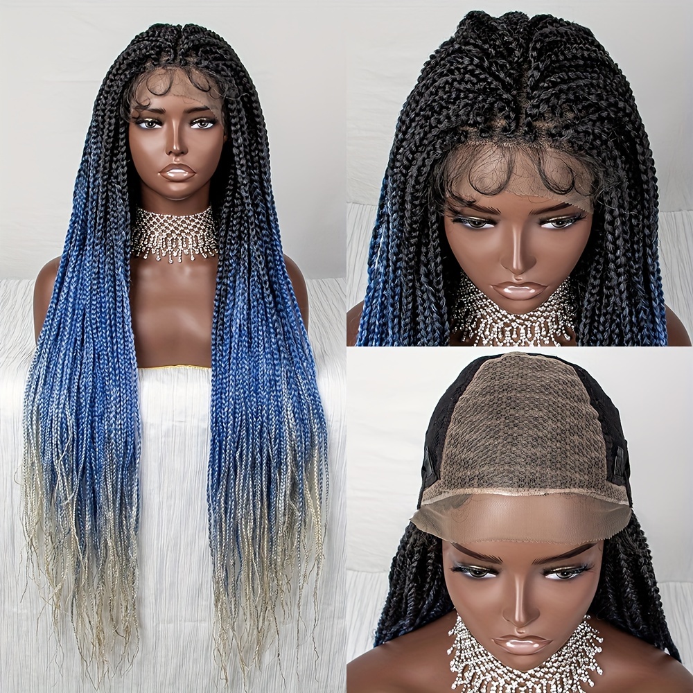 Dark Green Box Braided Wigs Lace Front Micro Braided Wigs Ombre