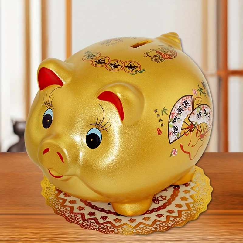01 Ceramic Piggy Bank Gold Cute Pig Lucky Porcelain Fortune Pig Money Box  Piggy