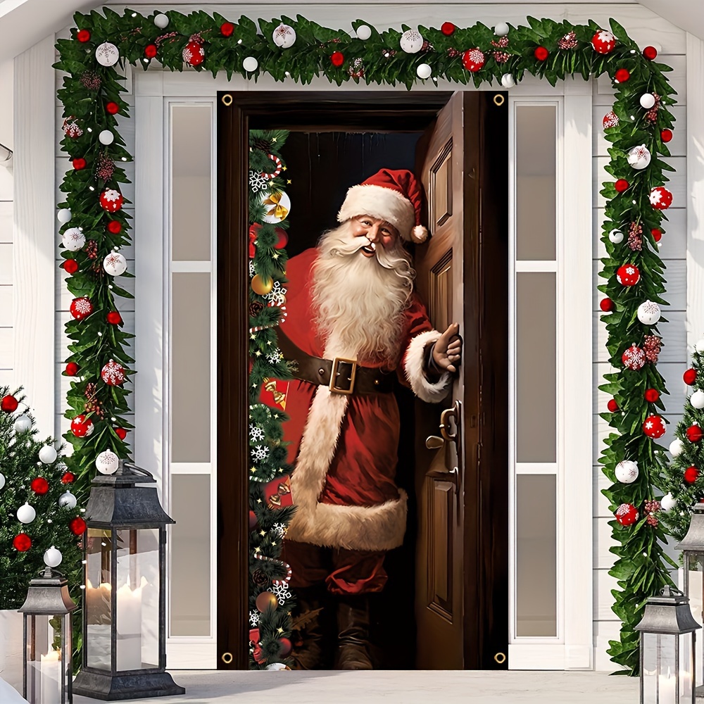  Black Santa Claus Door Cover - Vintage Christmas Decor Banner  for Party Supplies, Tree, and Wall Hanging (35 x 70 Inches) : Electronics