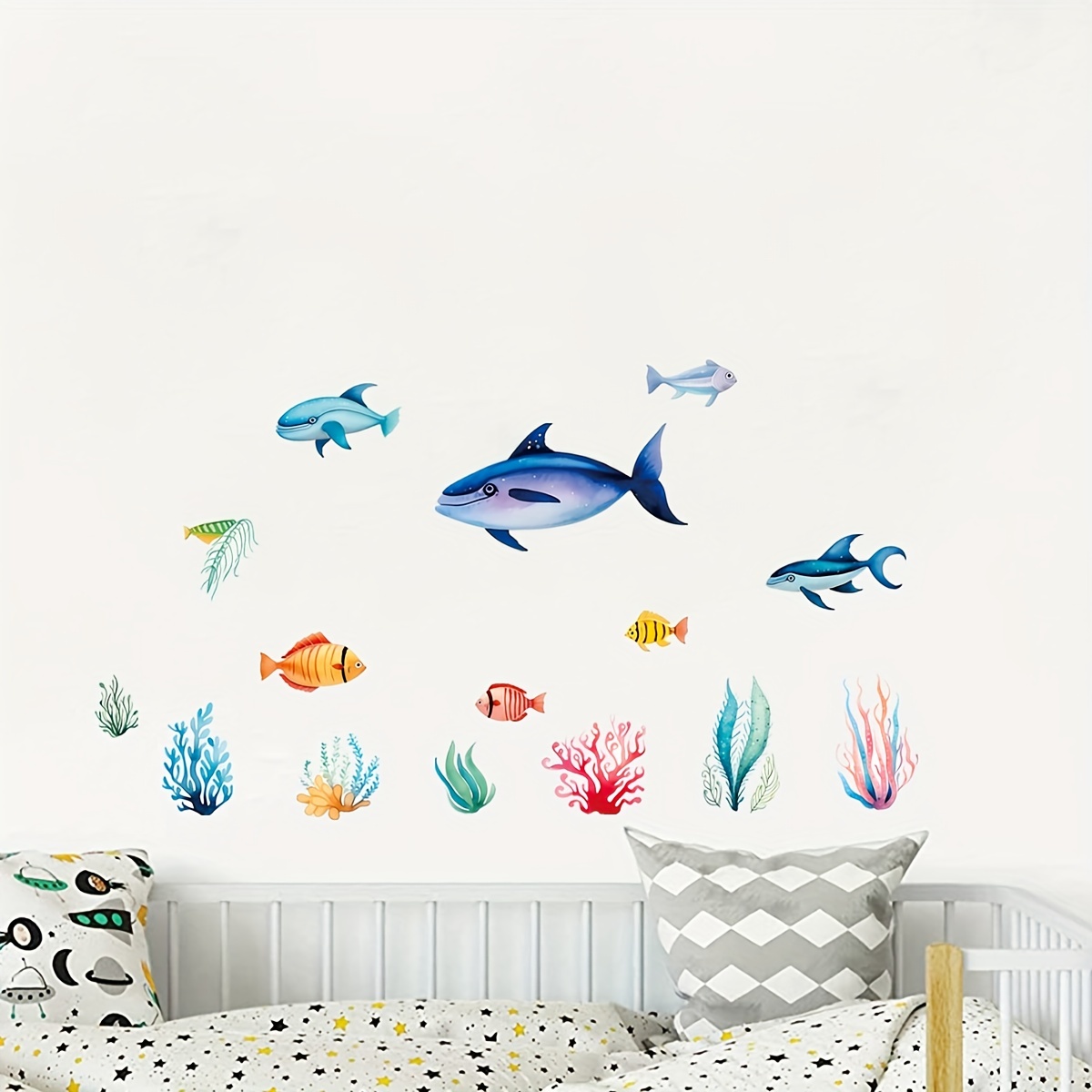 Underwater World Whale Luminous Wall Stickers Glow In The Dark Fish  Wallpaper For Kids Rooms Bedroom Home Decorations Wall Decal