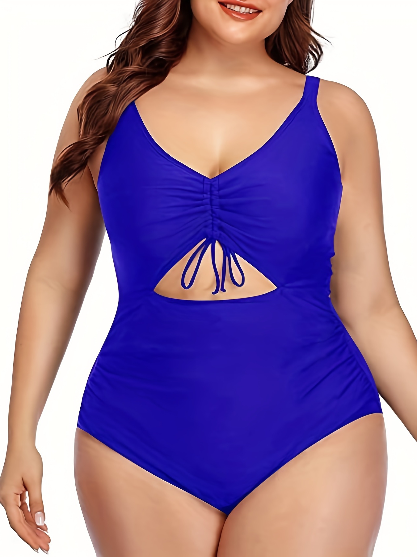 Plus Size Casual Swimsuit Women's Plus Ruched Solid Cross - Temu