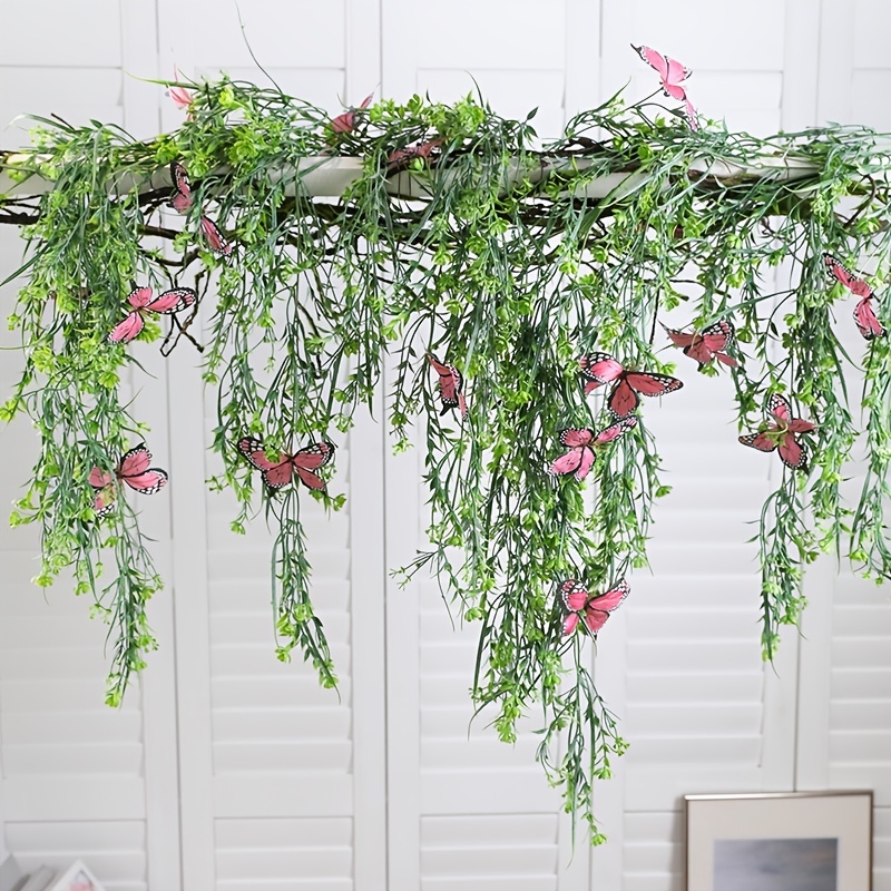 Green Silk Artificial Hanging Vine With Butterfly Garland - Temu