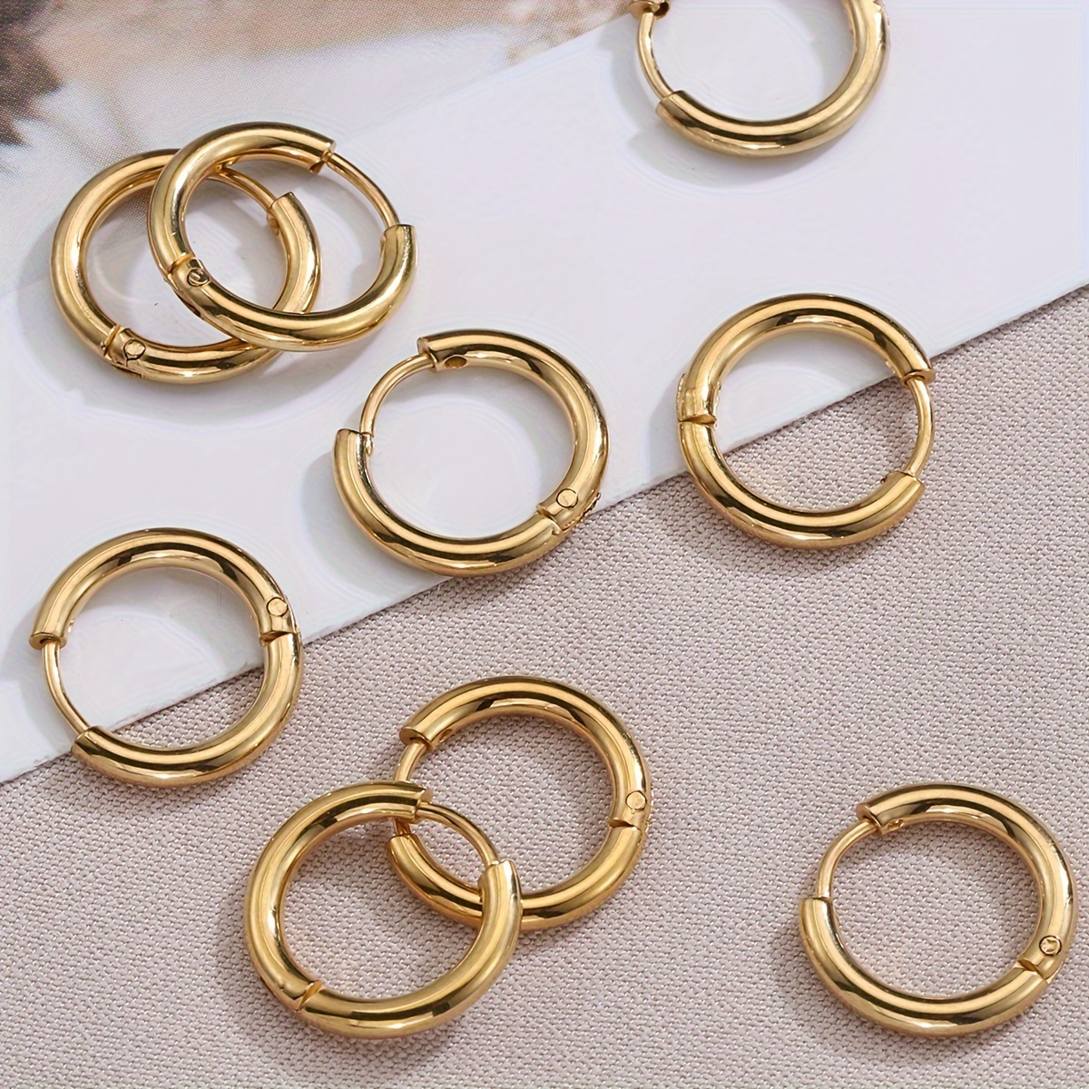 

10pcs Stainless Steel Small Hoop Earrings Golden Color Round Circle Pendant Buckle Earring Hoops For Diy Earring Jewelry Making Supplies