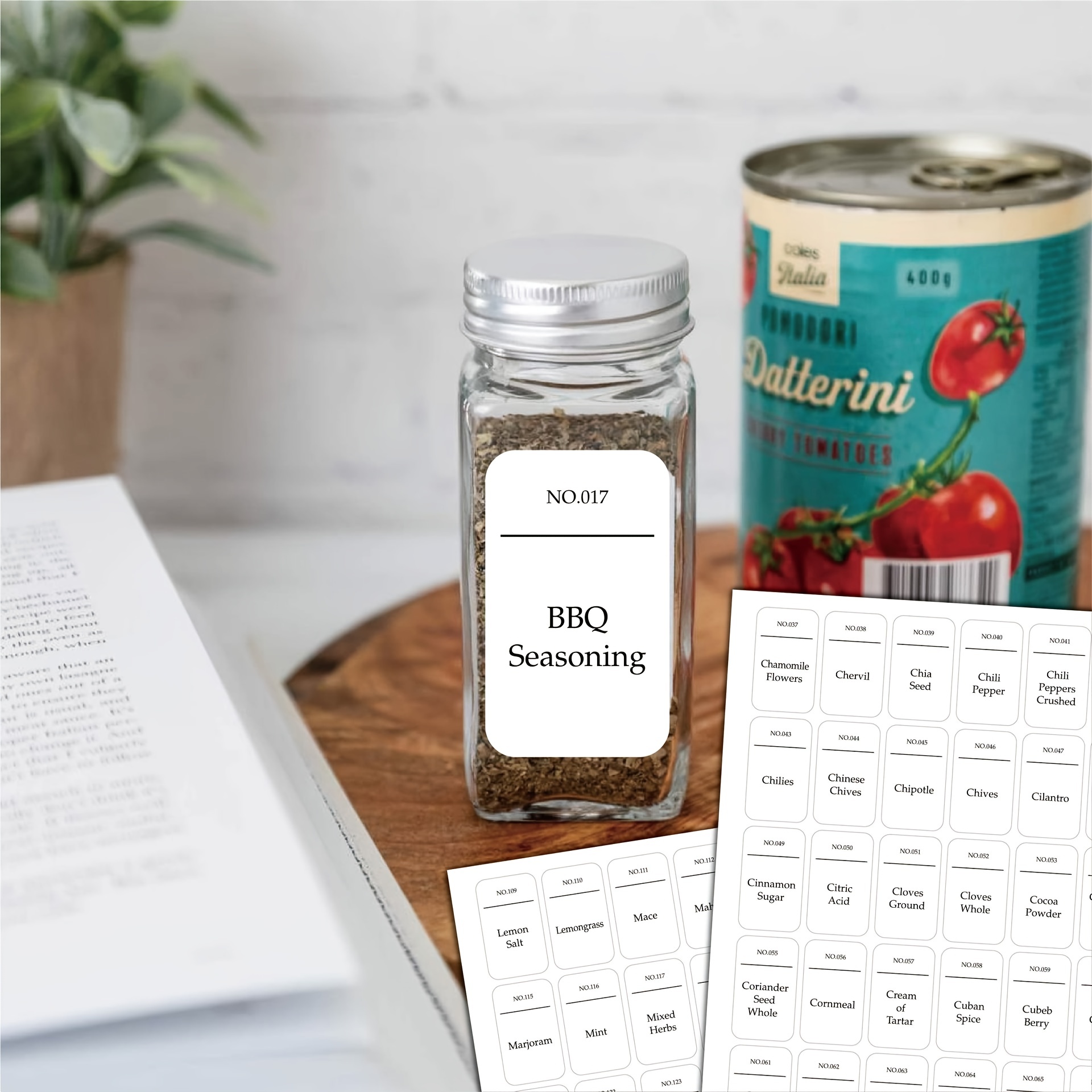 186 Preprinted & 30 Blank Spice Jar Labels - Waterproof, Oil-proof