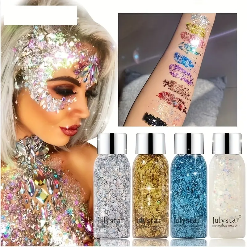 Body Glitter Makeup Set, 2Pcs Mermaid Sequins Face Glitter Gel Makeup for  Body, Hair, Face, Nail, Eyeshadow, Long Lasting Waterproof Liquid Glitter  Gel Total 10 Colors Available (#3 Gold, 2PCS)