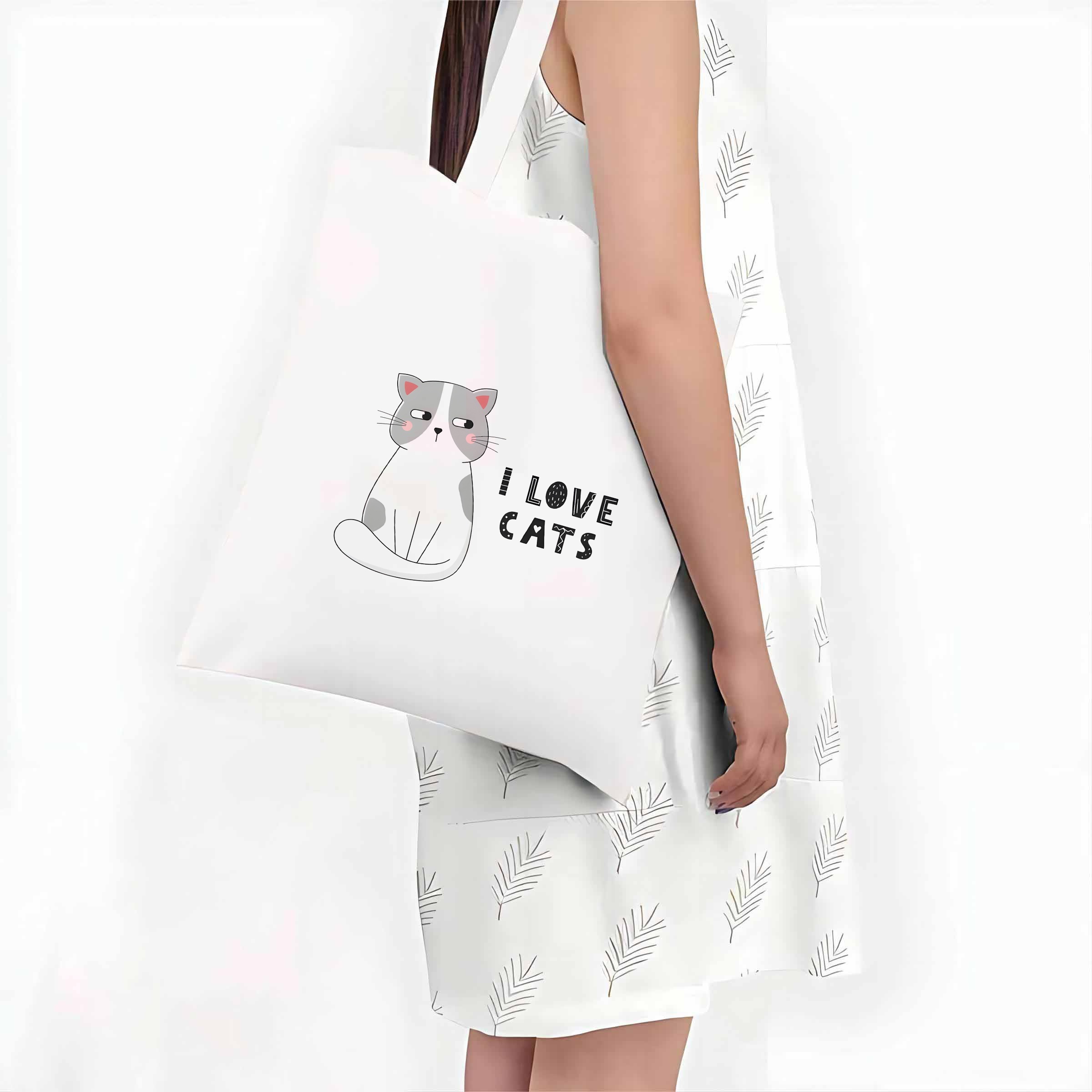 Borsa In Tela Con Motivo Gatto Nero Meow