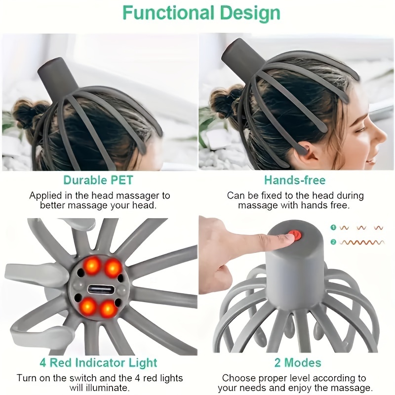 usb rechargeable electric octopus claw scalp massager for deep relaxation and   great gift for men women details 5