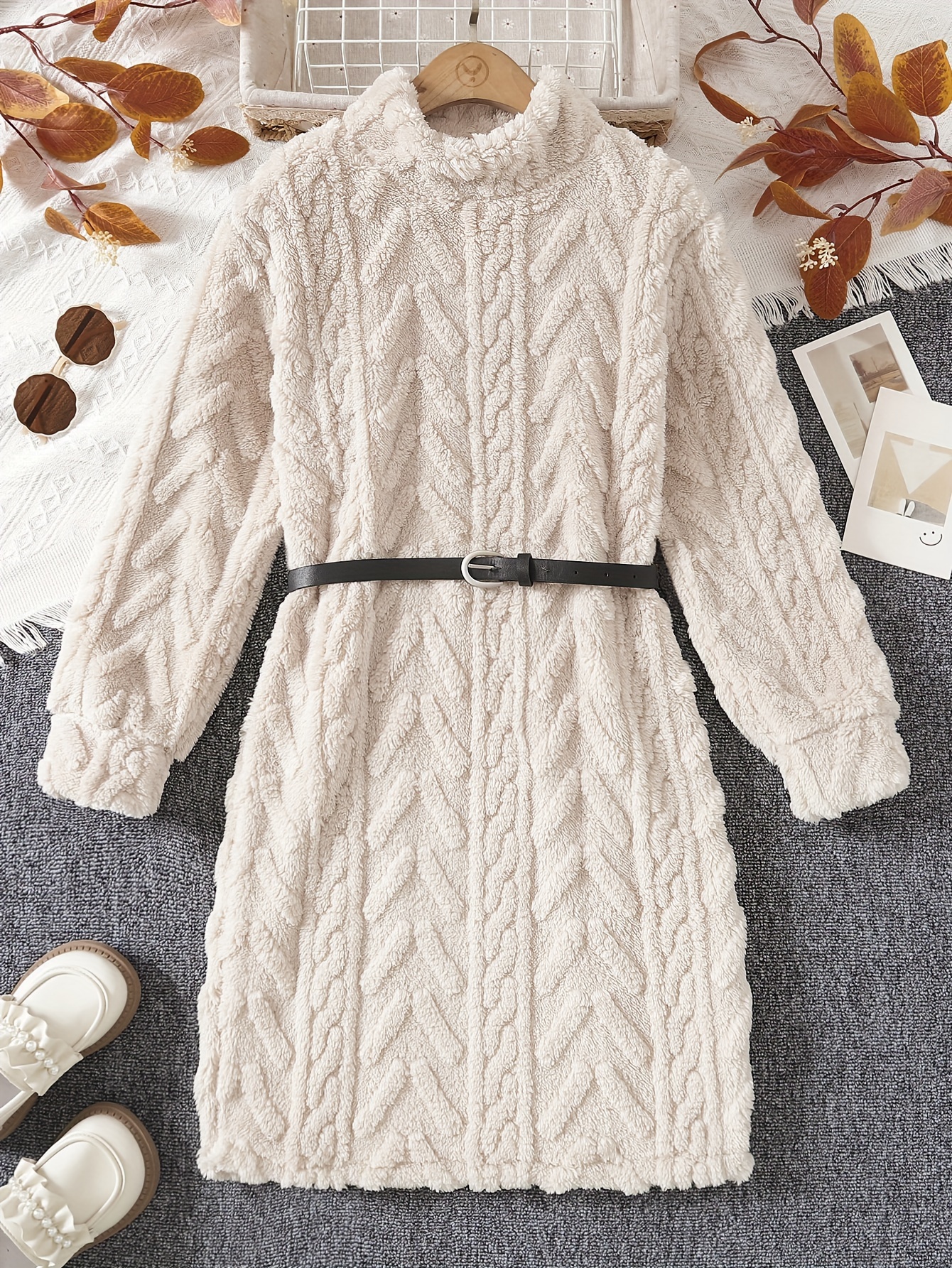 Girls' Knitted Dress Comfy Rib Knit Warm Long Sleeve Dress Vacation Outfit, Kid  Girl's Fall Winter Dresses - Temu