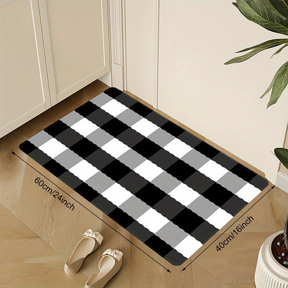 Kitchen Floor Mat Black White Gray Checkered Printed Rug - Temu