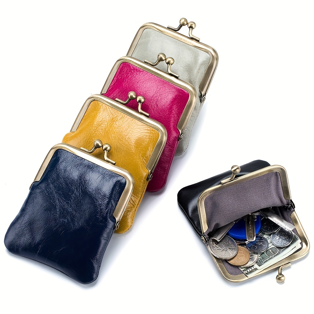 Retro Genuine Leather Coin Purse, Mini Kiss Lock Card Wallet, Storage Bag  For Key & Earphone - Temu