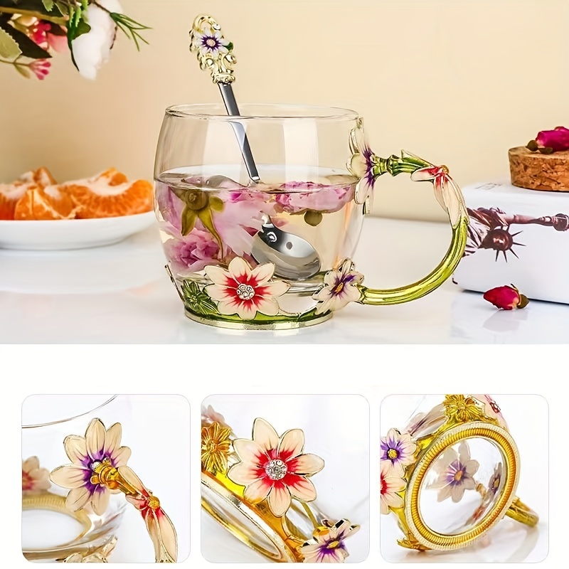 Flower Enamel Crystal Tea Cup Coffee Mug Lead free Glass - Temu