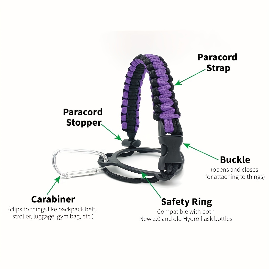 Paracord Handle Strap with Safety Ring and Carabiner for Hydro