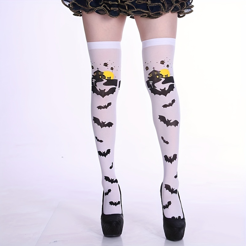 Bat Print Thigh High Socks, Halloween Funny Over The Knee Socks, Women's  Stockings & Hosiery - Temu