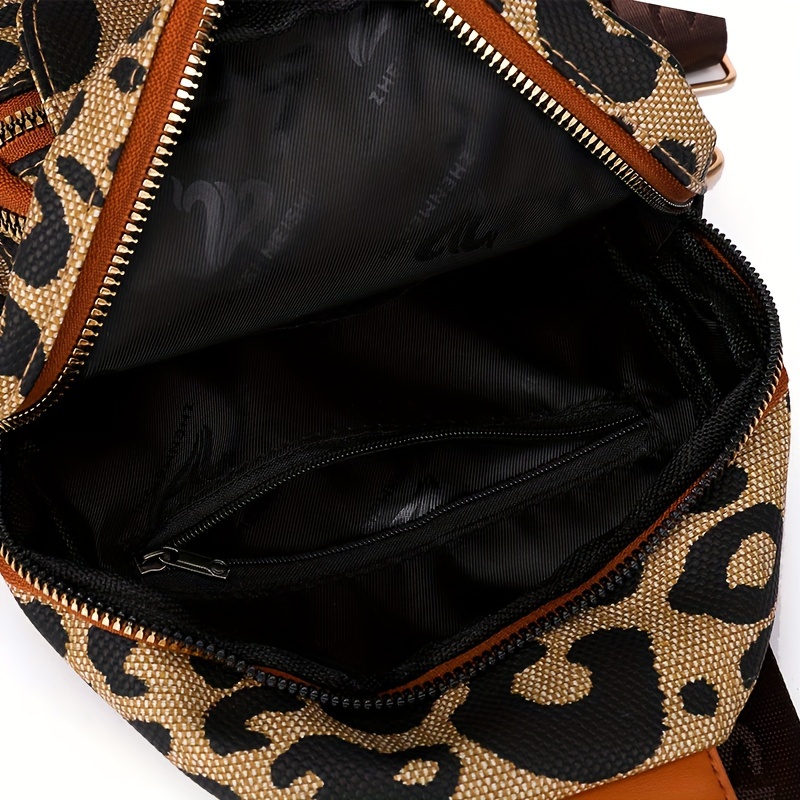 Leopard Pattern Sling Chest Bag, Multi Zipper Crossbody Bag, Casual Shoulder  Purses For Streetwear - Temu