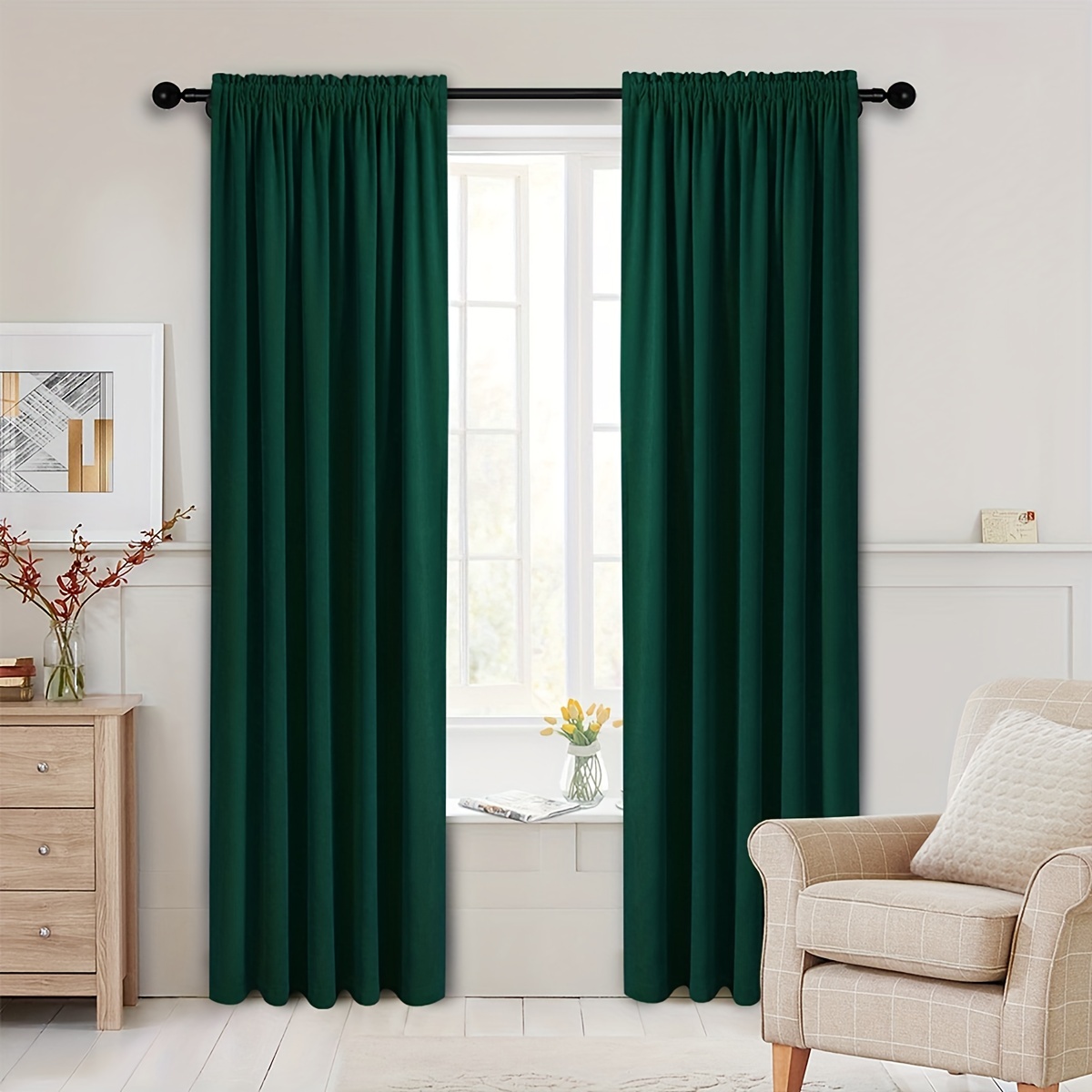 Decoración de cortina de terciopelo verde oscuro para el hogar 1,5*1,6 m  JAMW Sencillez