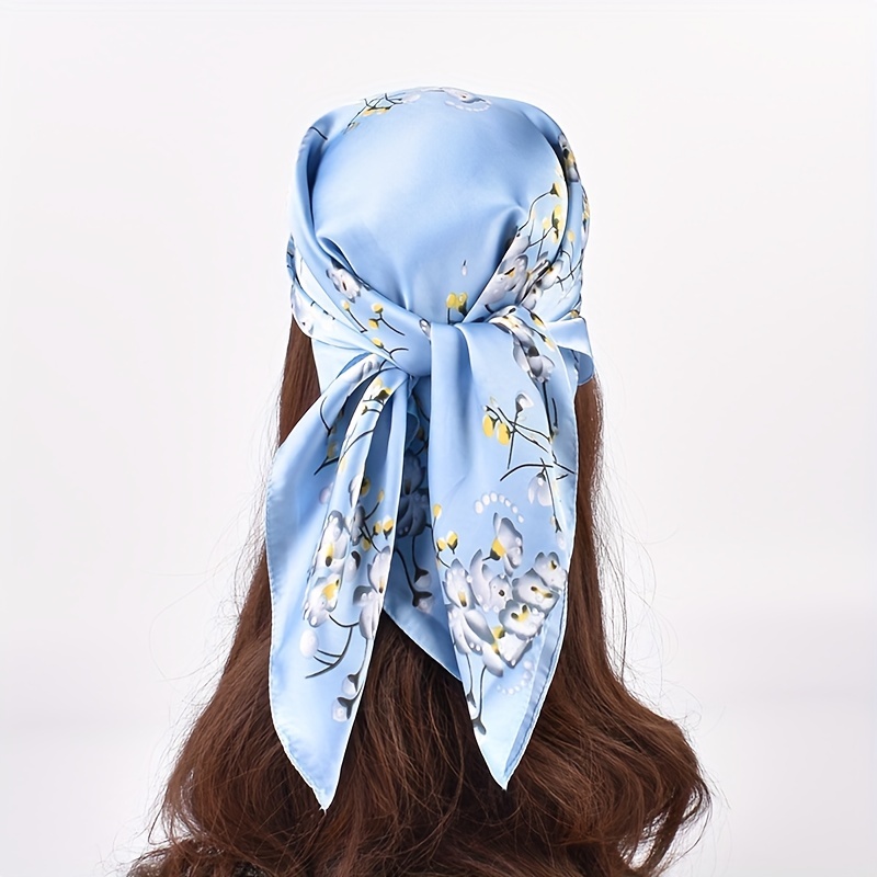 Small Flower Print Bandana Casual Imitation Silk Square - Temu