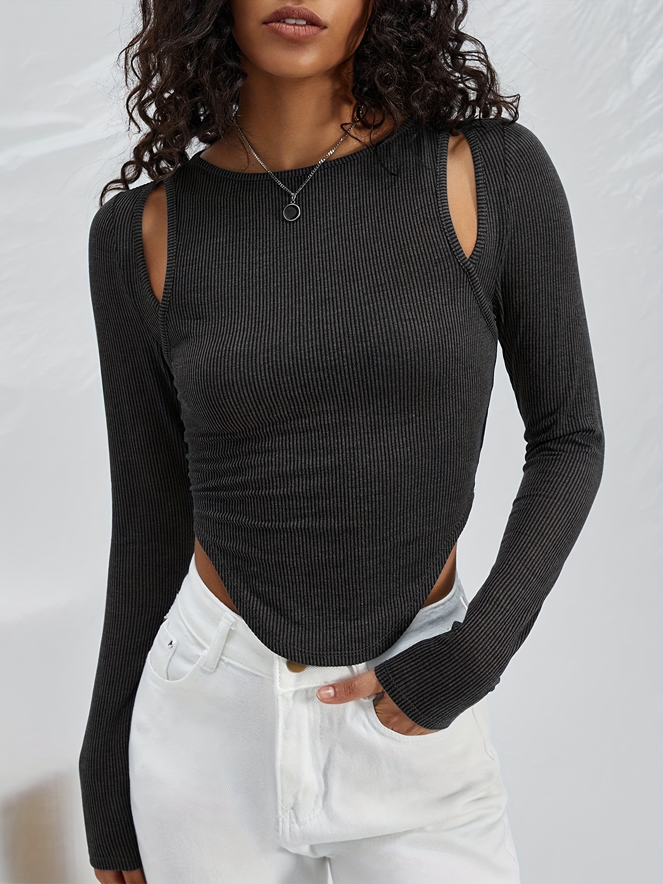 Camiseta negra manga larga de Camisetas y tops para Mujer